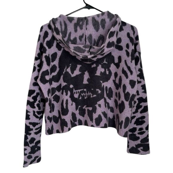 Skull Cashmere Carson Leopard Print Skull Back Hoodie Sweater Purple Black Sz.S - Picture 2 of 11